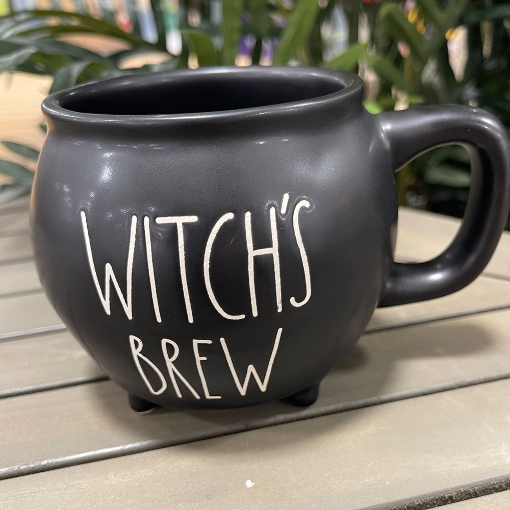 Rae Dunn Halloween Black Cauldron Witch’s Brew Footed Doublesided coffee NWT